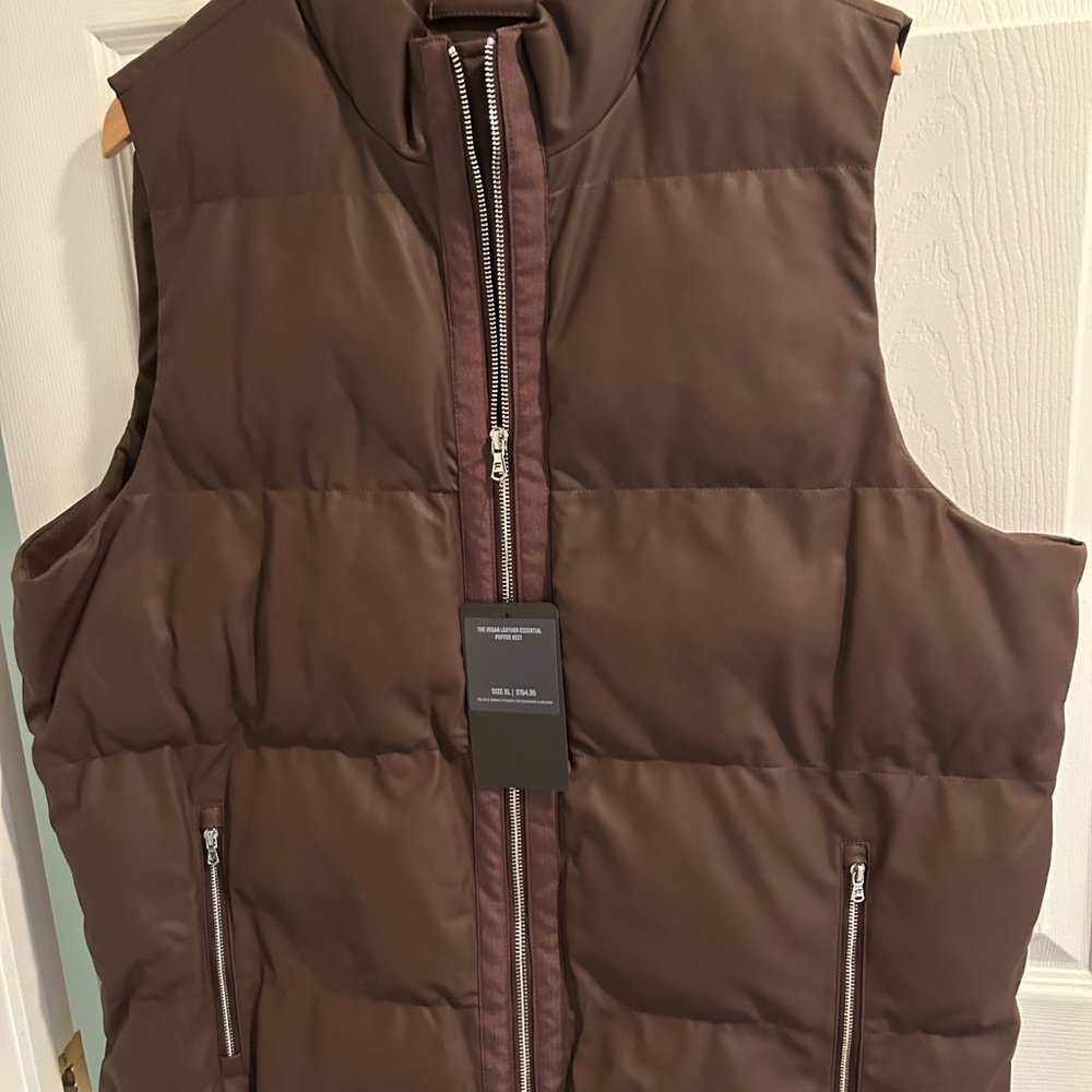 Men's Fabletics Chocolate Brown Vegan Leather Quilted Vest